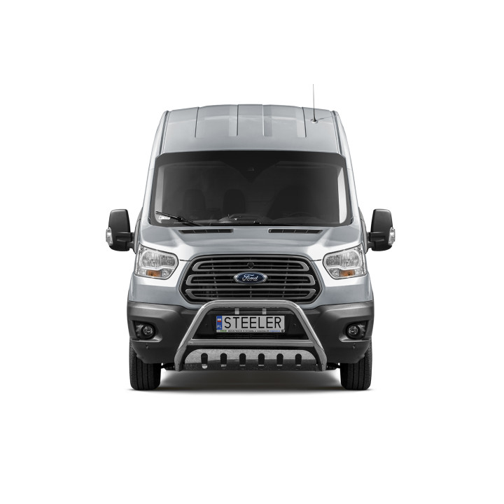 Bullbar Omologat RAR, Steeler 4x4 "A" Bar cu Placă, Culoare Argintiu, Ford Transit 2019 - Prezent - EDK.ro