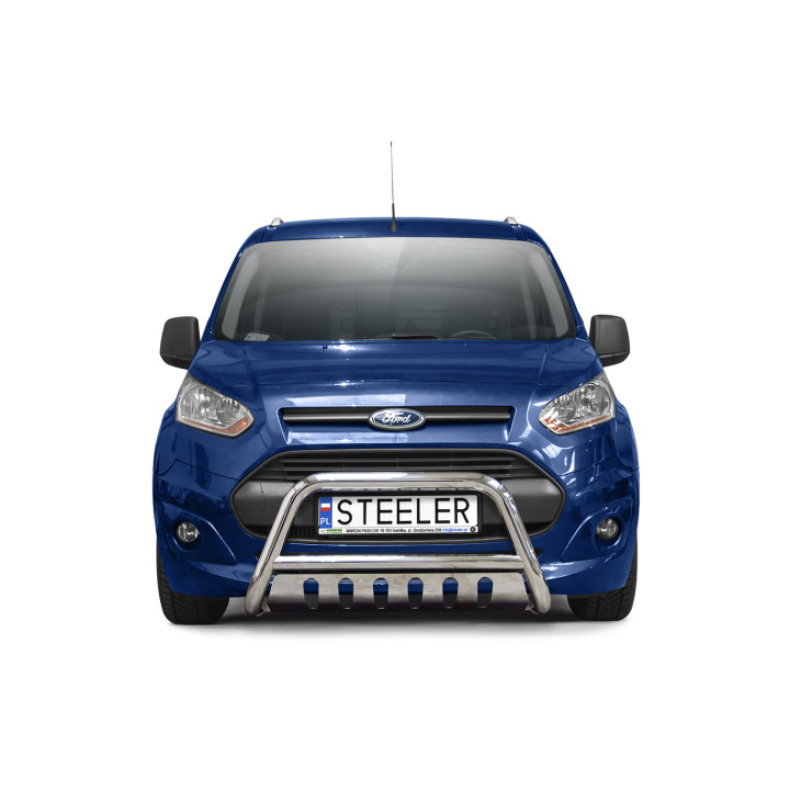 EC Homologated Bullbar, Steeler 4x4 "A" Bar with Plate, Color Silver, Ford Transit Connect 2013 - 2021 - EDK.ro