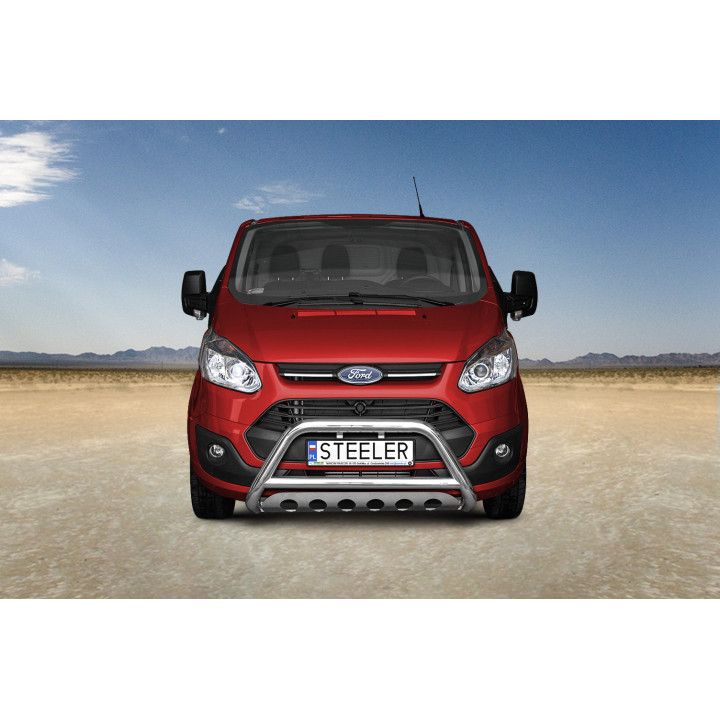 EC Homologated Bullbar, Steeler 4x4 "A" Bar with Plate, Color Silver, Ford Transit Custom 2012 - 2018 - EDK.ro