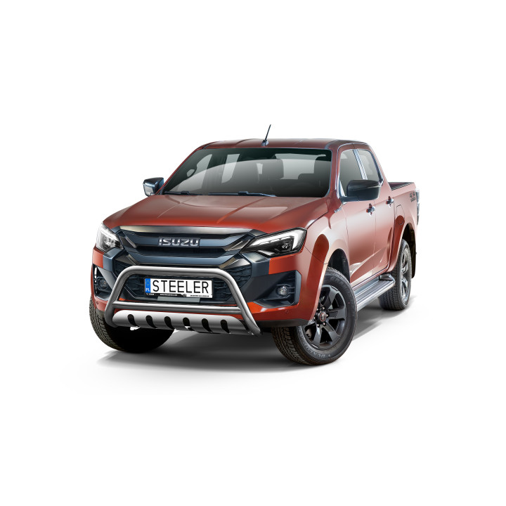 Bullbar Omologat RAR, Steeler 4x4 "A" Bar cu Placă, Culoare Argintiu, Isuzu D-Max 2024 - Prezent - EDK.ro
