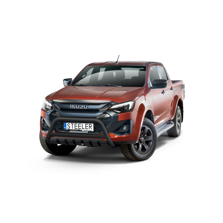 EC Homologated Bullbar, Steeler 4x4 "A" Bar with Plate, Color Black, Isuzu D-Max 2024 - Present - EDK.ro