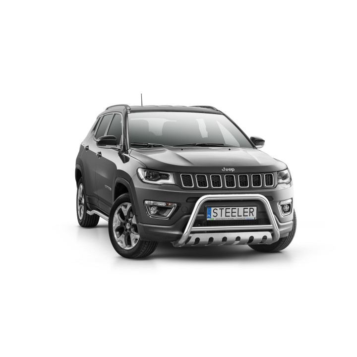 EC Homologated Bullbar, Steeler 4x4 "A" Bar with Plate, Color Silver, Jeep Compass 2017 - 2021 - EDK.ro
