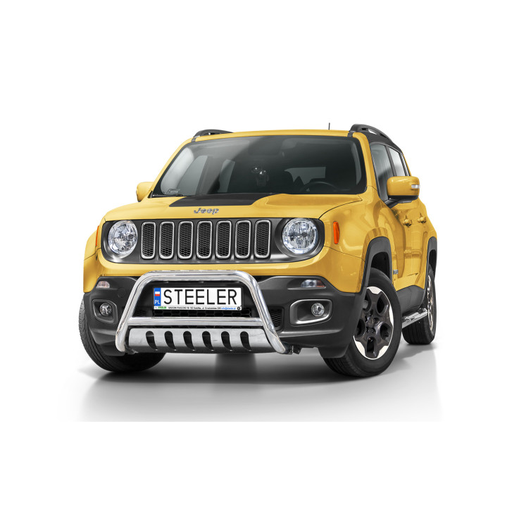 EC Homologated Bullbar, Steeler 4x4 "A" Bar with Plate, Color Silver, Jeep Renegade 2014 - 2018 - EDK.ro