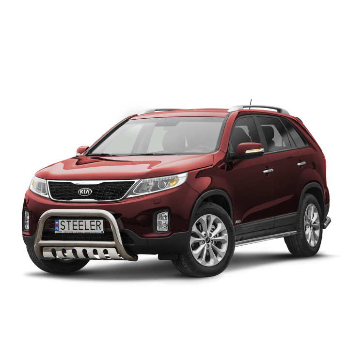 EC Homologated Bullbar, Steeler 4x4 "A" Bar with Plate, Color Silver, Kia Sorento 2012 - 2015 - EDK.ro