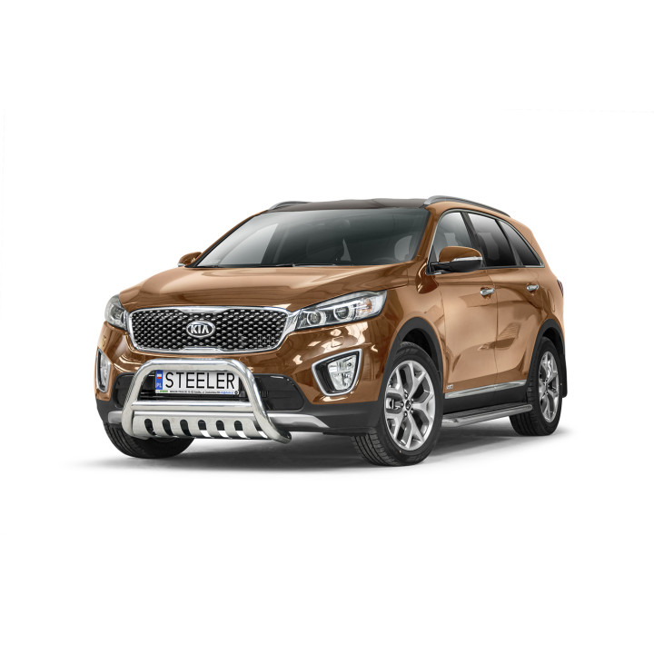 Bullbar Omologat RAR, Steeler 4x4 "A" Bar cu Placă, Culoare Argintiu, Kia Sorento 2015 - 2018 - EDK.ro