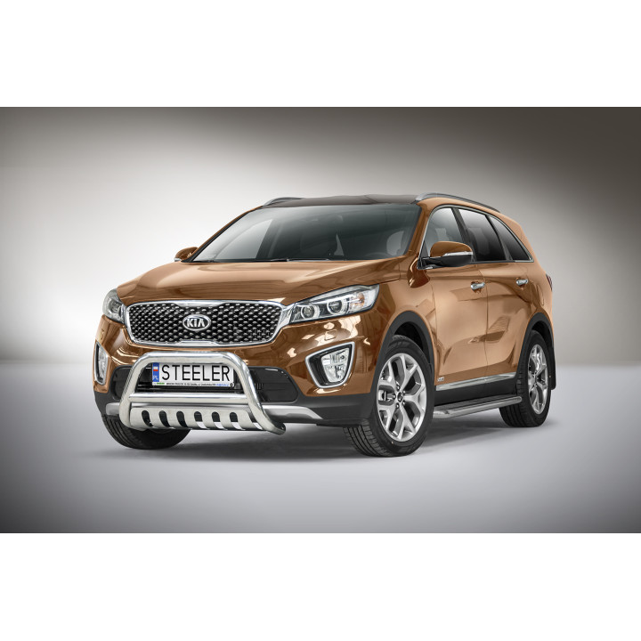 EC Homologated Bullbar, Steeler 4x4 "A" Bar with Plate, Color Silver, Kia Sorento 2015 - 2018 - EDK.ro