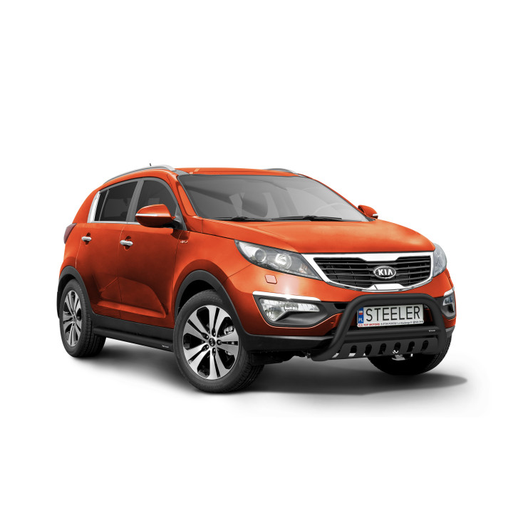 Bullbar Omologat RAR, Steeler 4x4 "A" Bar cu Placă, Culoare Negru, Kia Sportage 2010 - 2015 - EDK.ro