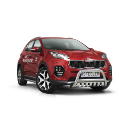 Bullbar Omologat RAR, Steeler 4x4 "A" Bar cu Placă, Culoare Argintiu, Kia Sportage 2015 - 2018 - EDK.ro
