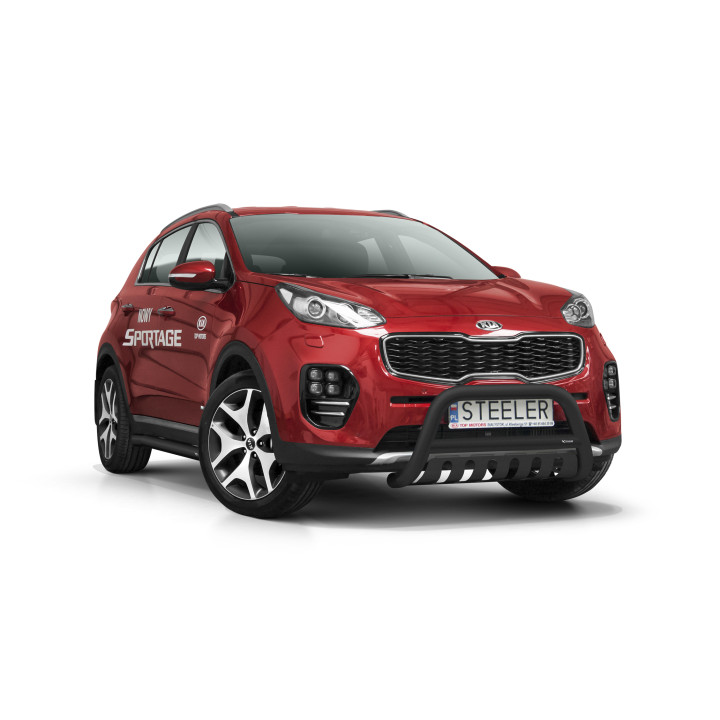 Bullbar Omologat RAR, Steeler 4x4 "A" Bar cu Placă, Culoare Negru, Kia Sportage 2015 - 2018 - EDK.ro