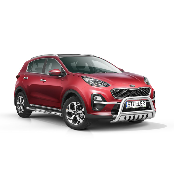 Bullbar Omologat RAR, Steeler 4x4 "A" Bar cu Placă, Culoare Argintiu, Kia Sportage 2018 - 2021 - EDK.ro