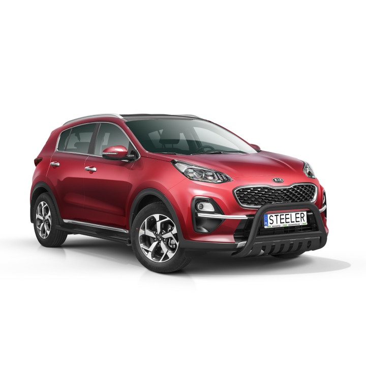 Bullbar Omologat RAR, Steeler 4x4 "A" Bar cu Placă, Culoare Negru, Kia Sportage 2018 - 2021 - EDK.ro