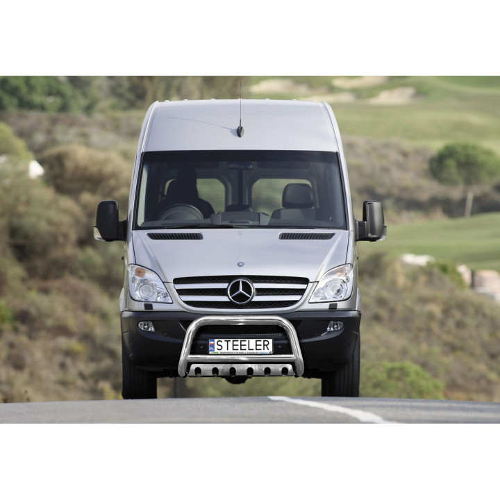 EC Homologated Bullbar, Steeler 4x4 "A" Bar with Plate, Color Silver, Mercedes-Benz Sprinter 2006 - 2018 - EDK.ro