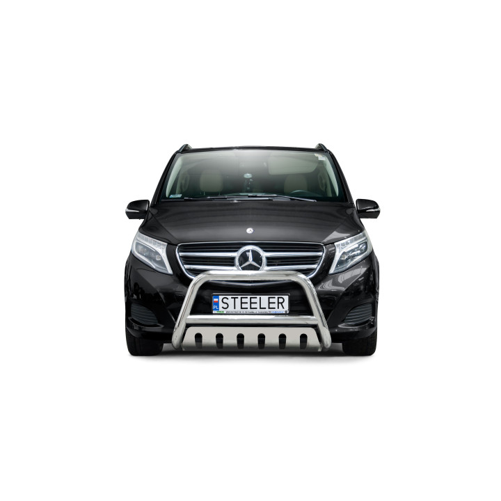 Bullbar Omologat RAR, Steeler 4x4 "A" Bar cu Placă, Culoare Argintiu, Mercedes-Benz V-Class 2014 - 2019 - EDK.ro
