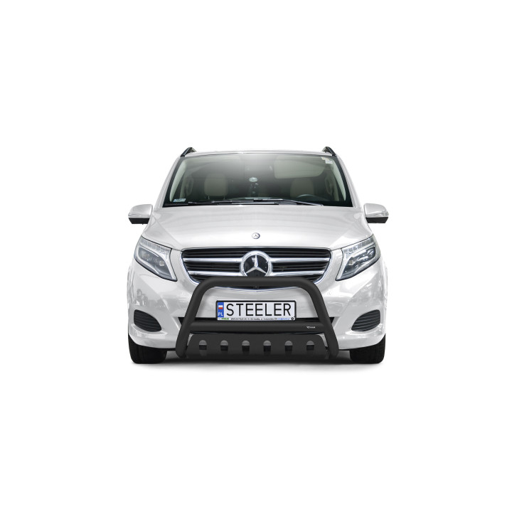EC Homologated Bullbar, Steeler 4x4 "A" Bar with Plate, Color Black, Mercedes-Benz V-Class 2014 - 2019 - EDK.ro