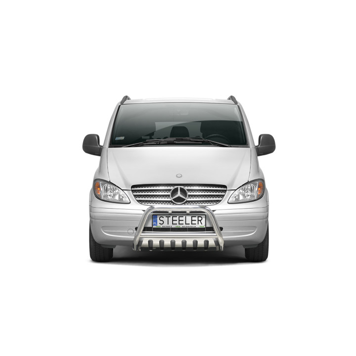 EC Homologated Bullbar, Steeler 4x4 "A" Bar with Plate, Color Silver, Mercedes-Benz Vito 2003 - 2010 - EDK.ro