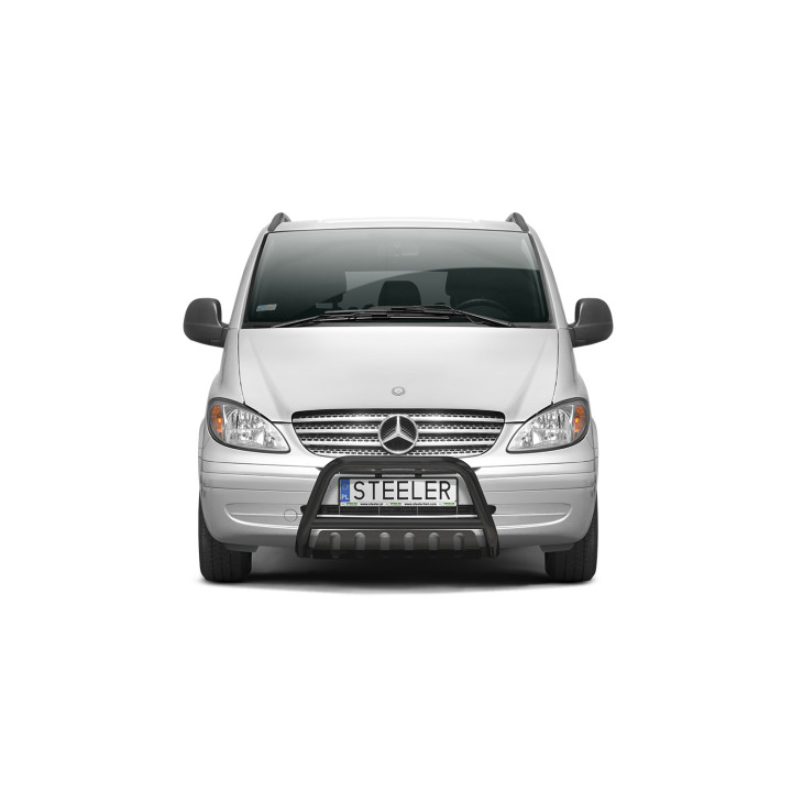 EC Homologated Bullbar, Steeler 4x4 "A" Bar with Plate, Color Silver, Mercedes-Benz Vito 2003 - 2010 - EDK.ro