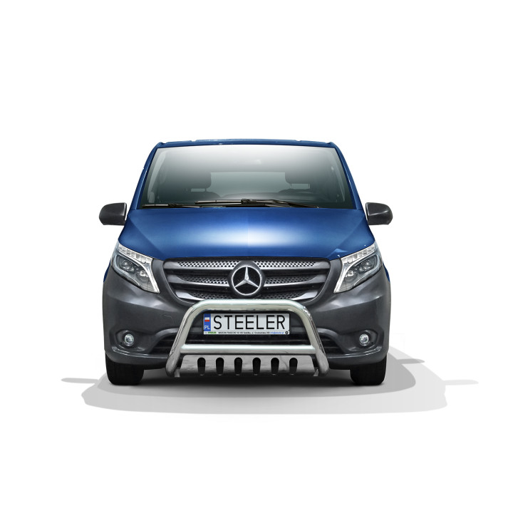 EC Homologated Bullbar, Steeler 4x4 "A" Bar with Plate, Color Silver, Mercedes-Benz Vito 2014 - 2020 - EDK.ro