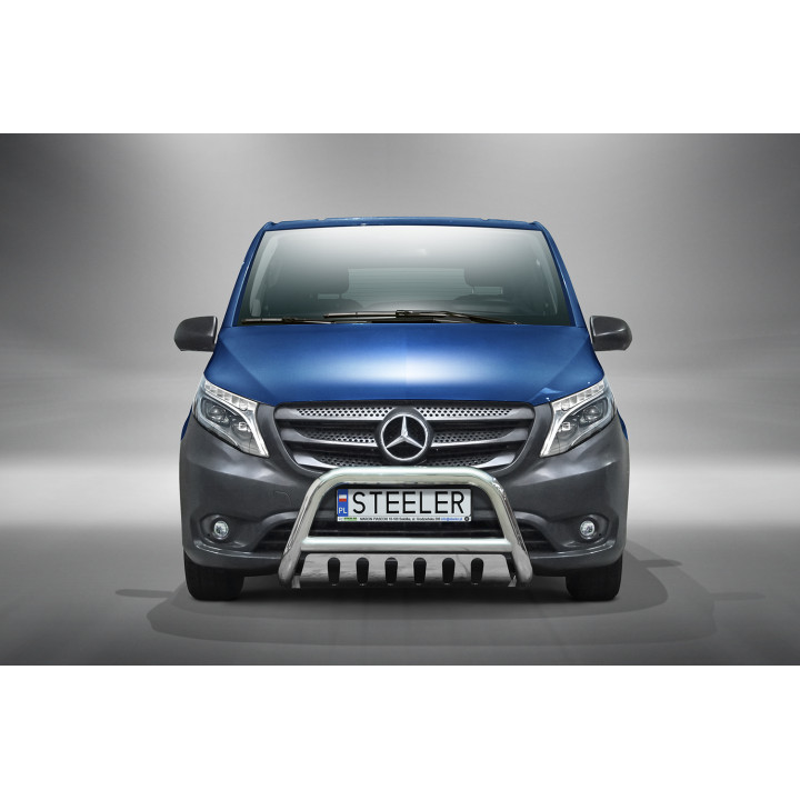 Bullbar Omologat RAR, Steeler 4x4 "A" Bar cu Placă, Culoare Argintiu, Mercedes-Benz Vito 2014 - 2020 - EDK.ro