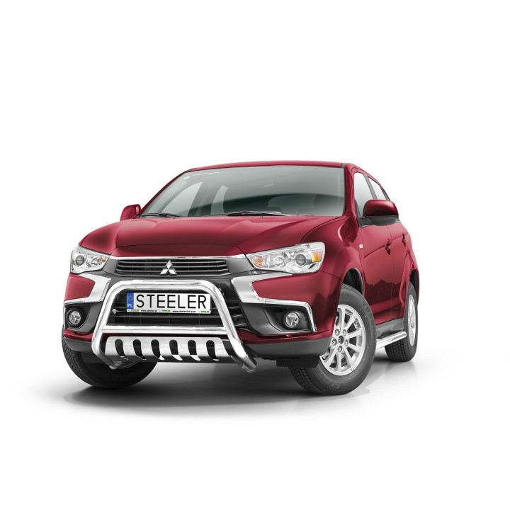 Bullbar Omologat RAR, Steeler 4x4 "A" Bar cu Placă, Culoare Argintiu, Mitsubishi ASX 2017 - 2019 - EDK.ro