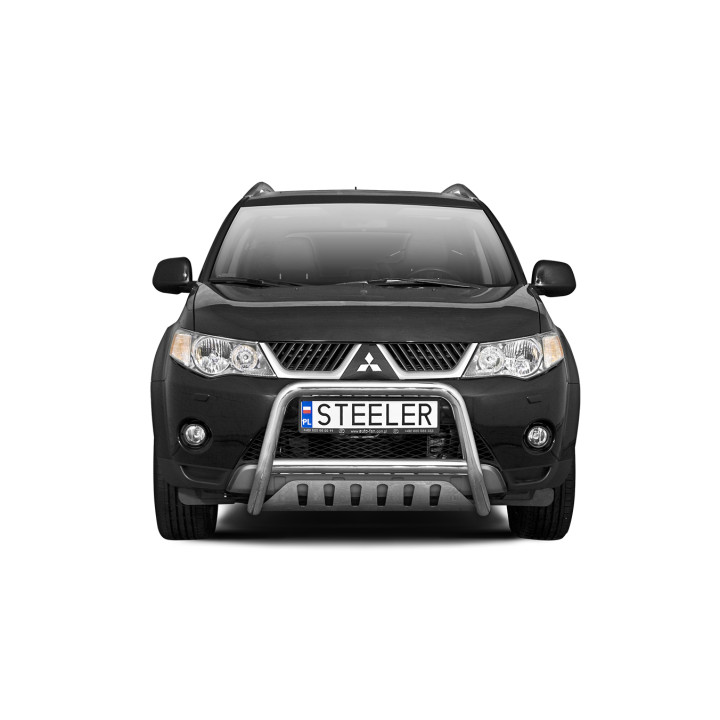 EC Homologated Bullbar, Steeler 4x4 "A" Bar with Plate, Color Silver, Mitsubishi Outlander 2007 - 2009 - EDK.ro