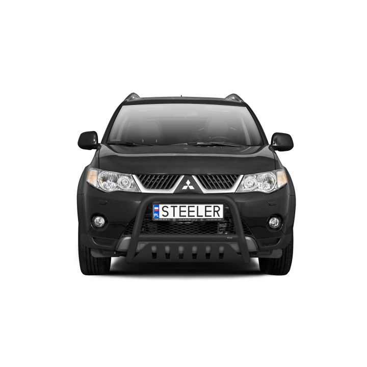 Bullbar Omologat RAR, Steeler 4x4 "A" Bar cu Placă, Culoare Negru, Mitsubishi Outlander 2007 - 2009 - EDK.ro