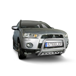 Bullbar Omologat RAR, Steeler 4x4 "A" Bar cu Placă, Culoare Argintiu, Mitsubishi Outlander 2009 - 2012 - EDK.ro
