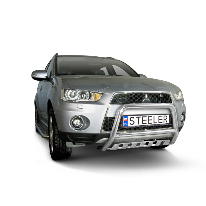 Bullbar Omologat RAR, Steeler 4x4 "A" Bar cu Placă, Culoare Argintiu, Mitsubishi Outlander 2009 - 2012 - EDK.ro