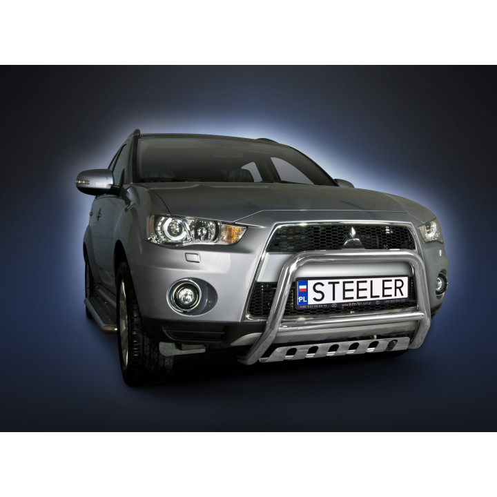 Bullbar Omologat RAR, Steeler 4x4 "A" Bar cu Placă, Culoare Argintiu, Mitsubishi Outlander 2009 - 2012 - EDK.ro