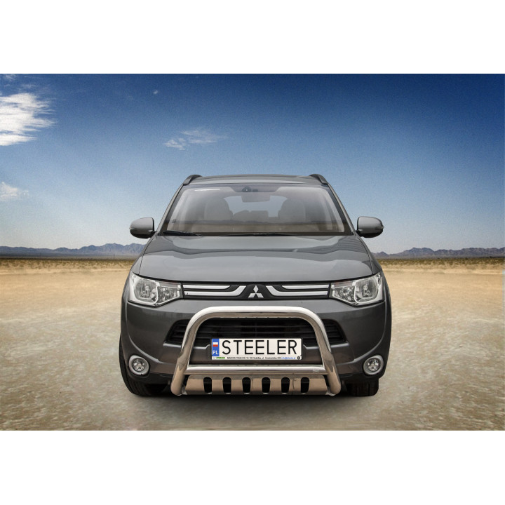 Bullbar Omologat RAR, Steeler 4x4 "A" Bar cu Placă, Culoare Argintiu, Mitsubishi Outlander 2012 - 2015 - EDK.ro