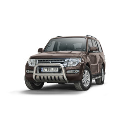 Bullbar Omologat RAR, Steeler 4x4 "A" Bar cu Placă, Culoare Argintiu, Mitsubishi Pajero 2007 - 2015 - EDK.ro