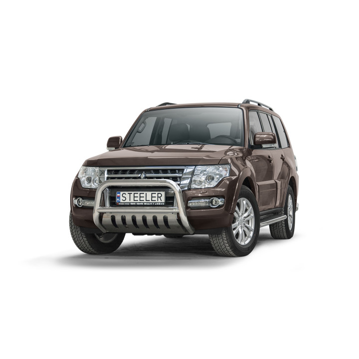 EC Homologated Bullbar, Steeler 4x4 "A" Bar with Plate, Color Silver, Mitsubishi Pajero 2007 - 2015 - EDK.ro
