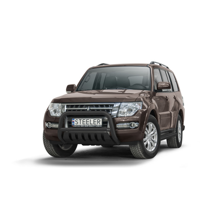 EC Homologated Bullbar, Steeler 4x4 "A" Bar with Plate, Color Black, Mitsubishi Pajero 2007 - 2015 - EDK.ro