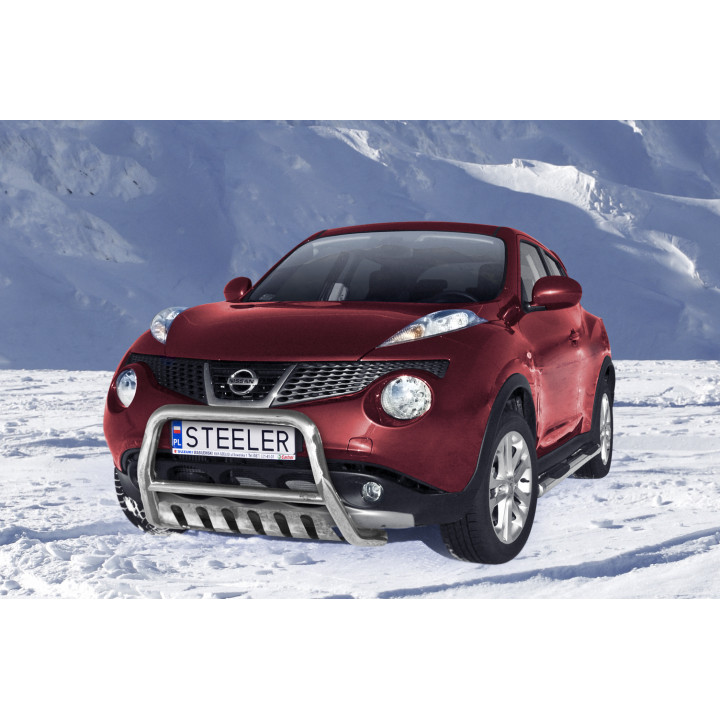 Bullbar Omologat RAR, Steeler 4x4 "A" Bar cu Placă, Culoare Argintiu, Nissan Juke 2010 - 2014 - EDK.ro