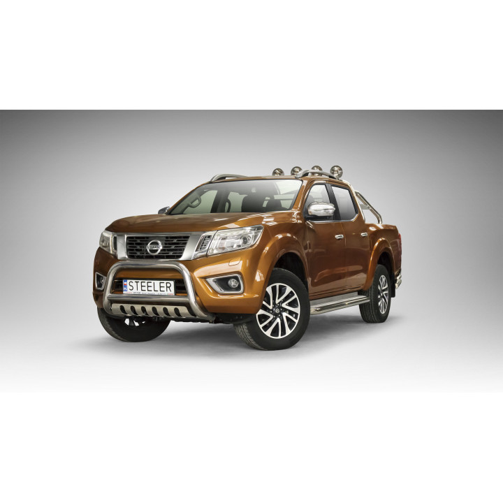 EC Homologated Bullbar, Steeler 4x4 "A" Bar with Plate, Color Silver, Nissan Navara 2015 - Present - EDK.ro
