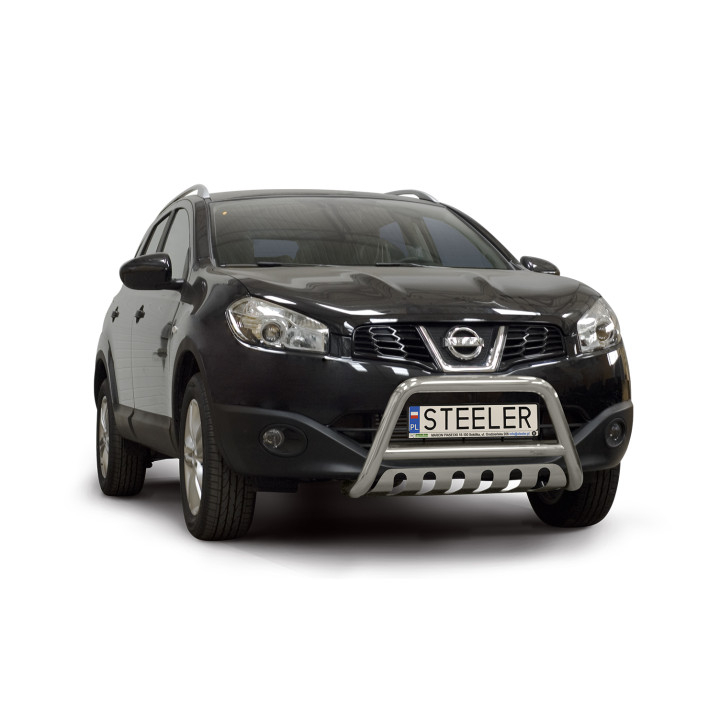 EC Homologated Bullbar, Steeler 4x4 "A" Bar with Plate, Color Silver, Nissan Qashqai 2010 - 2013 - EDK.ro