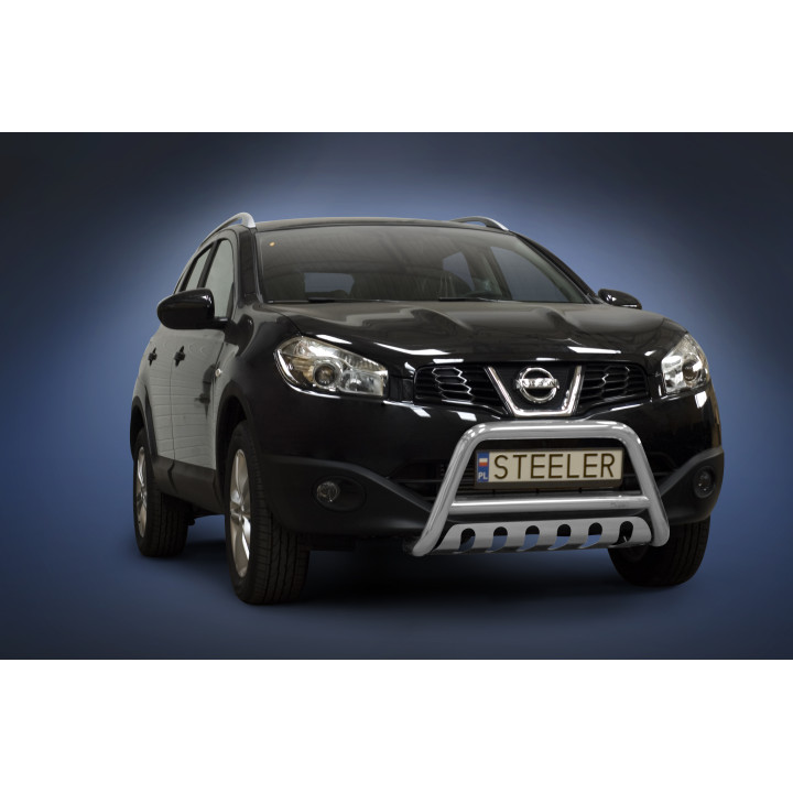 EC Homologated Bullbar, Steeler 4x4 "A" Bar with Plate, Color Silver, Nissan Qashqai 2010 - 2013 - EDK.ro