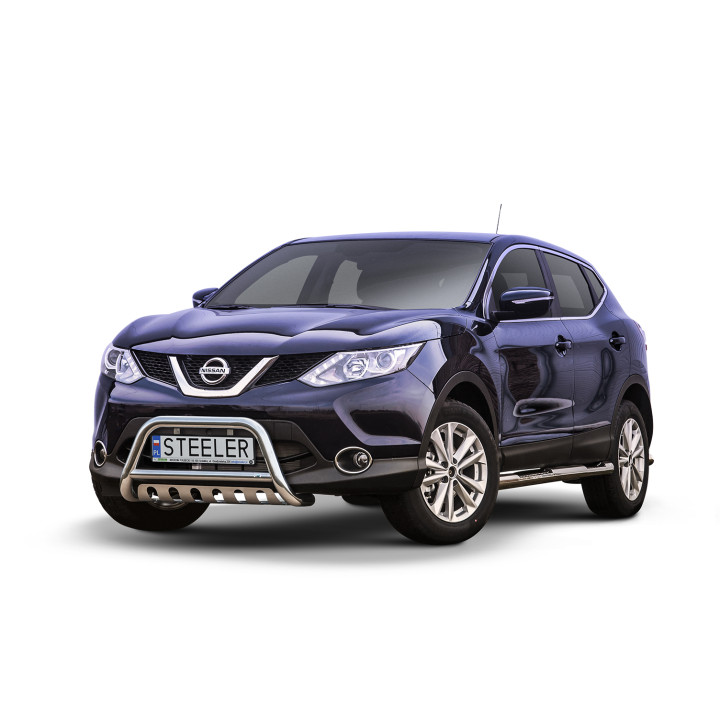 Bullbar Omologat RAR, Steeler 4x4 "A" Bar cu Placă, Culoare Argintiu, Nissan Qashqai 2013 - 2017 - EDK.ro