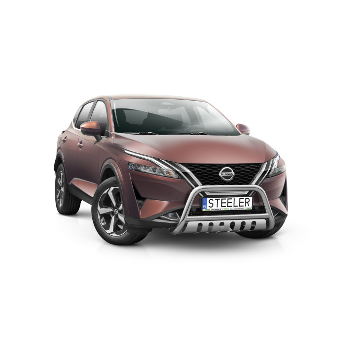 EC Homologated Bullbar, Steeler 4x4 "A" Bar with Plate, Color Black, Nissan Qashqai 2021 - Present - EDK.ro