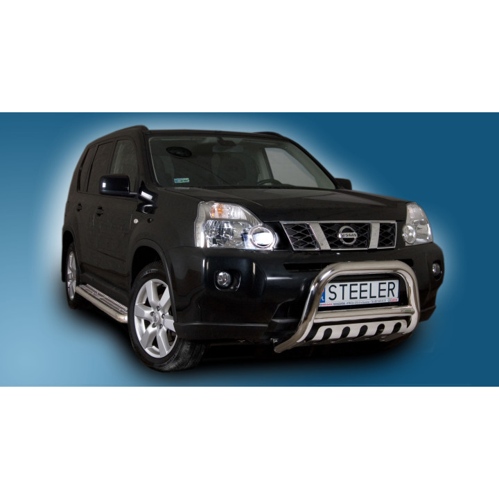 EC Homologated Bullbar, Steeler 4x4 "A" Bar with Plate, Color Silver, Nissan X-Trail 2007 - 2010 - EDK.ro