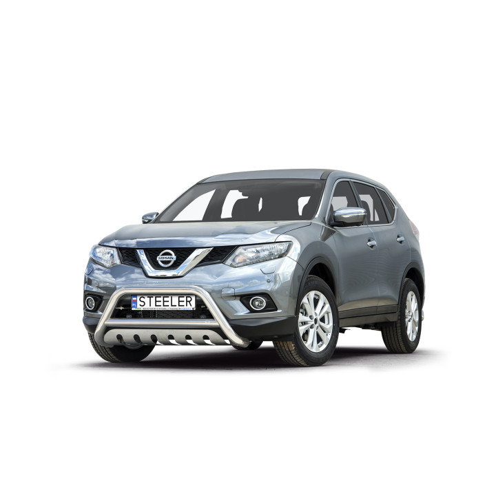 EC Homologated Bullbar, Steeler 4x4 "A" Bar with Plate, Color Silver, Nissan X-Trail 2014 - 2017 - EDK.ro