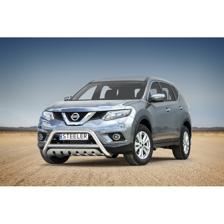 Bullbar Omologat RAR, Steeler 4x4 "A" Bar cu Placă, Culoare Argintiu, Nissan X-Trail 2014 - 2017 - EDK.ro