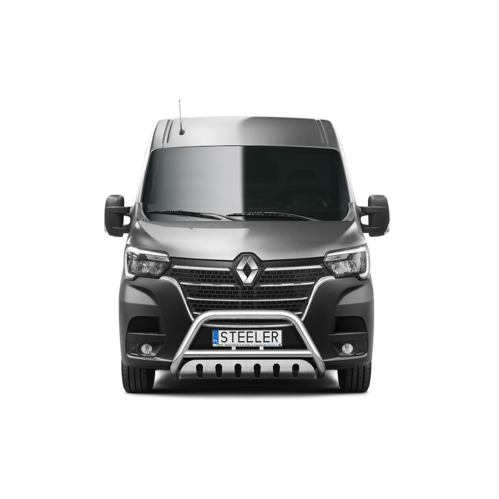 EC Homologated Bullbar, Steeler 4x4 "A" Bar with Plate, Color Silver, Renault Master 2019 - Present - EDK.ro