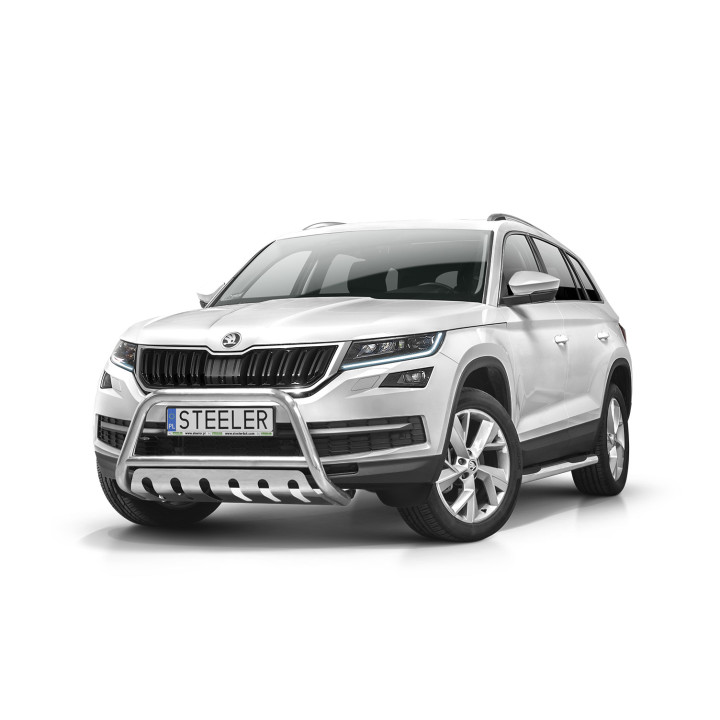 EC Homologated Bullbar, Steeler 4x4 "A" Bar with Plate, Color Silver, Škoda Kodiaq 2016 - 2021 - EDK.ro
