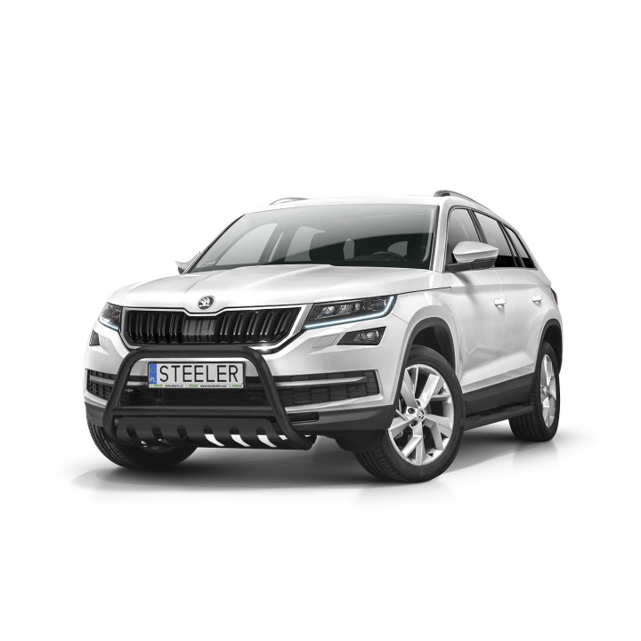 EC Homologated Bullbar, Steeler 4x4 "A" Bar with Plate, Color Black, Škoda Kodiaq 2016 - 2021 - EDK.ro