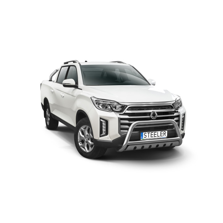 EC Homologated Bullbar, Steeler 4x4 "A" Bar with Plate, Color Silver, SsangYong Musso 2021 - Present - EDK.ro