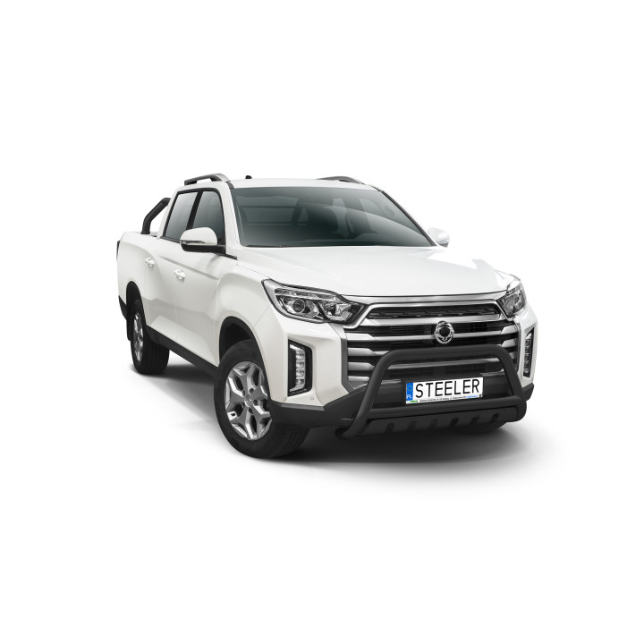 EC Homologated Bullbar, Steeler 4x4 "A" Bar with Plate, Color Black, SsangYong Musso 2021 - Present - EDK.ro