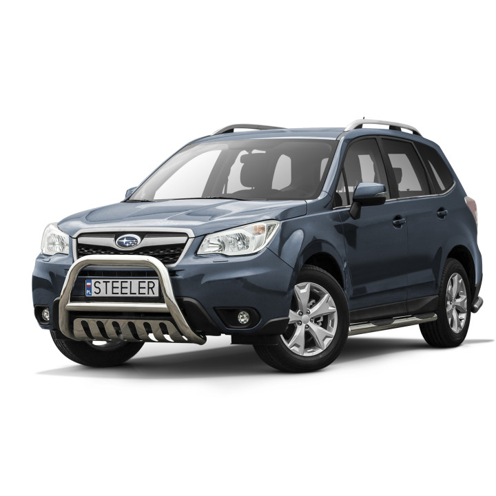 EC Homologated Bullbar, Steeler 4x4 "A" Bar with Plate, Color Silver, Subaru Forester 2013 - 2019 - EDK.ro