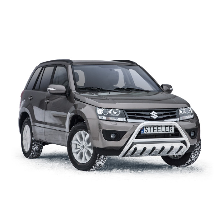 EC Homologated Bullbar, Steeler 4x4 "A" Bar with Plate, Color Silver, Suzuki Grand Vitara 2006 - 2014 - EDK.ro