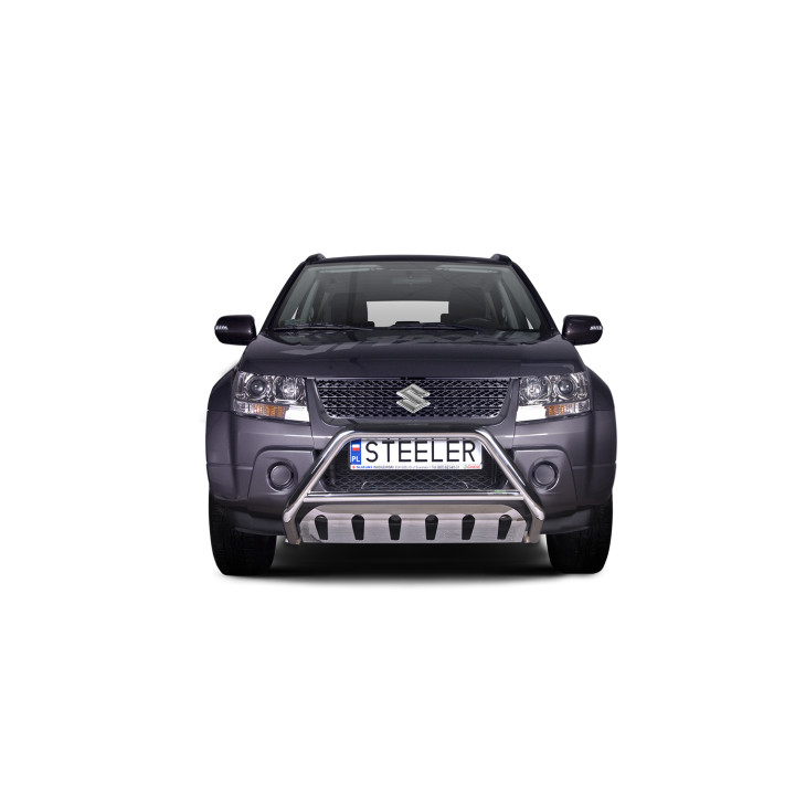 EC Homologated Bullbar, Steeler 4x4 "A" Bar with Plate, Color Silver, Suzuki Grand Vitara 2006 - 2014 - EDK.ro
