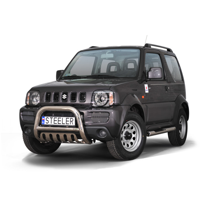 Bullbar Omologat RAR, Steeler 4x4 "A" Bar cu Placă, Culoare Argintiu, Suzuki Jimny 2005 - 2012 - EDK.ro